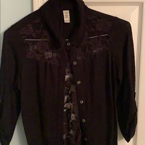 fancy black laced button down
